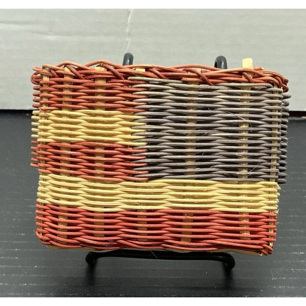 Vtg Patriotic Americana Woven Nesting Basket USA Flag Rustic Country Home Decor